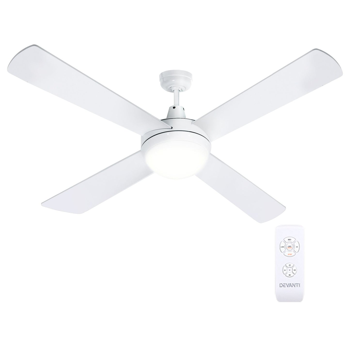 Devanti 52'' Ceiling Fan w/Light w/Remote Timer - White