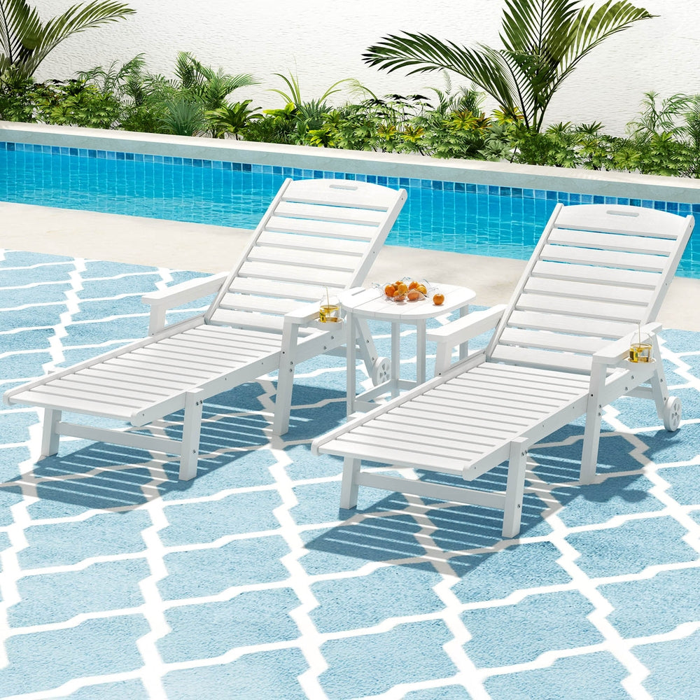 Gardeon Sun Lounge Lounger Beach Chair HDPE Patio Outdoor Furniture with Wheels White