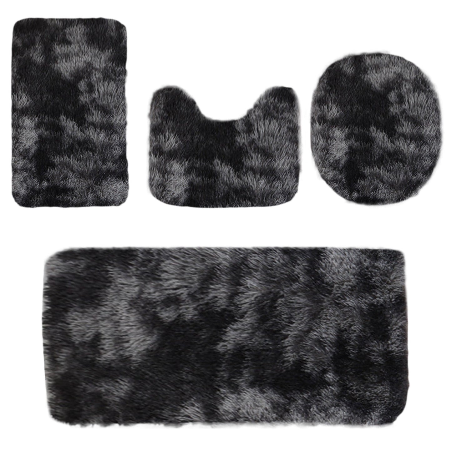Tyidzon 5Pc Bath Mats for Bathroom, Quick-Dry Bathroom Rugs Sets Washable Non-Slip Bath Mat Ultra Soft Absorbent with U-Shaped Toilet for Bathroom, Tub, Shower, Gray 02-Black