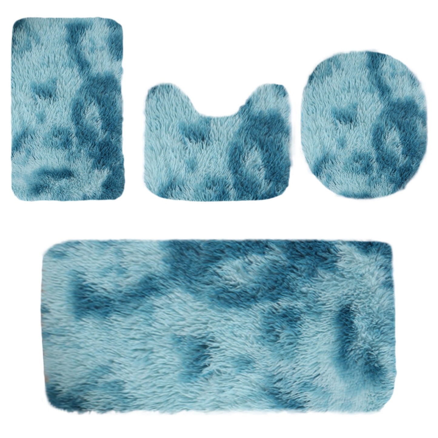 Tyidzon 5Pc Bath Mats for Bathroom, Quick-Dry Bathroom Rugs Sets Washable Non-Slip Bath Mat Ultra Soft Absorbent with U-Shaped Toilet for Bathroom, Tub, Shower, Gray 02-Blue