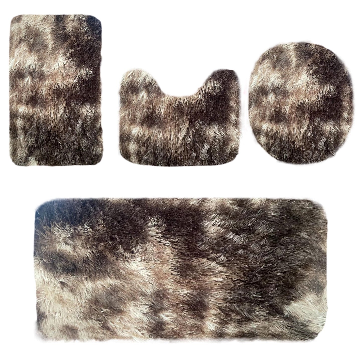 Tyidzon 5Pc Bath Mats for Bathroom, Quick-Dry Bathroom Rugs Sets Washable Non-Slip Bath Mat Ultra Soft Absorbent with U-Shaped Toilet for Bathroom, Tub, Shower, Gray 02-Brown