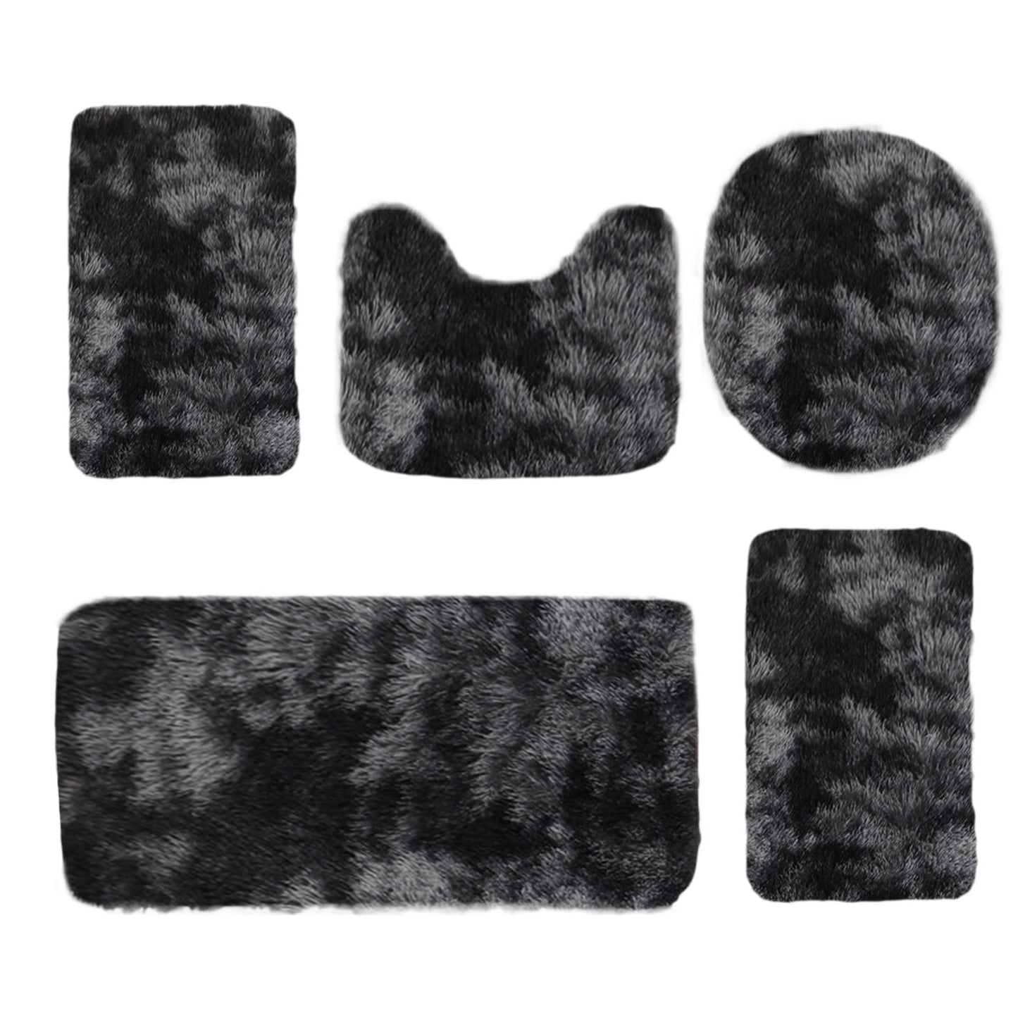 Tyidzon 5Pc Bath Mats for Bathroom, Quick-Dry Bathroom Rugs Sets Washable Non-Slip Bath Mat Ultra Soft Absorbent with U-Shaped Toilet for Bathroom, Tub, Shower, Gray 03-Black