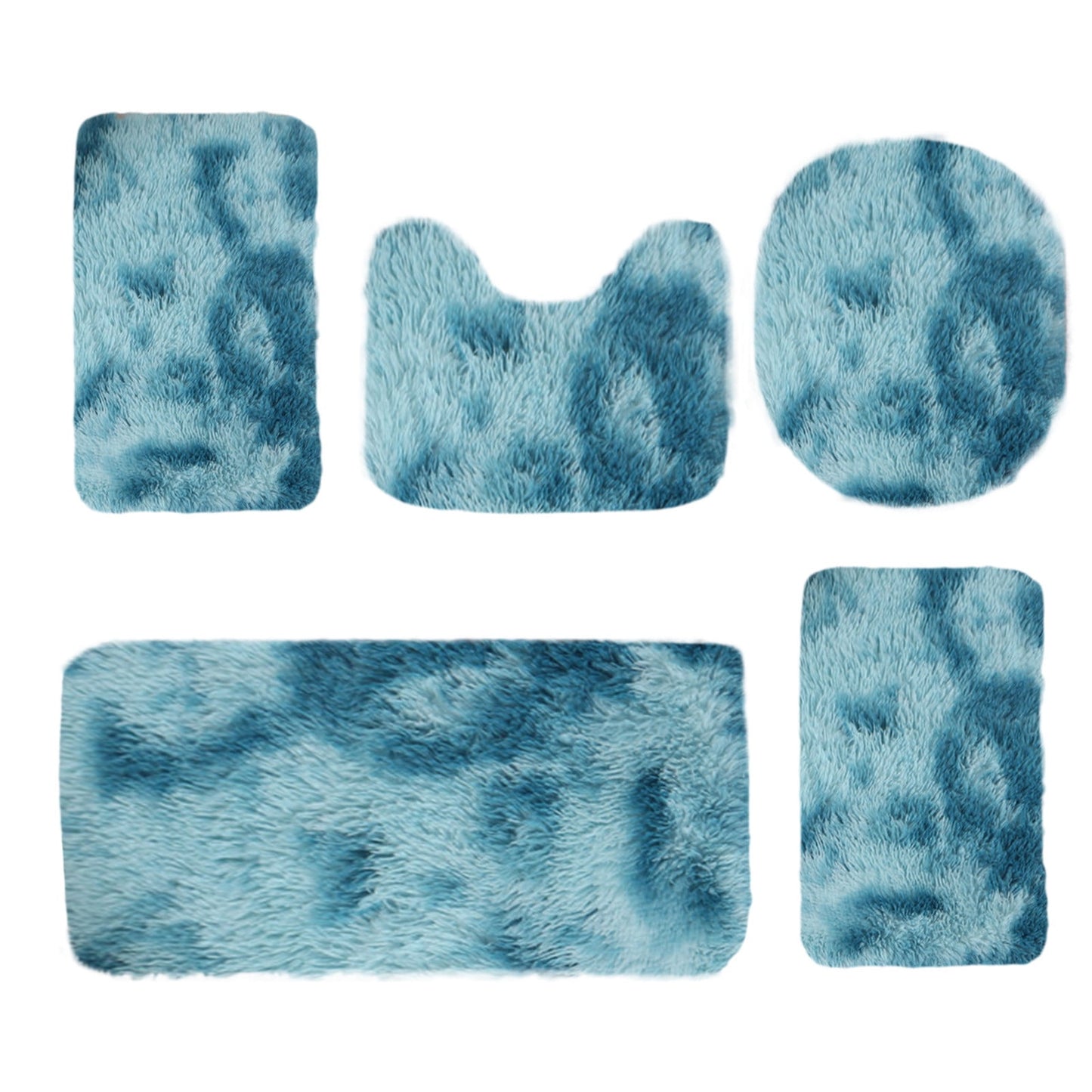 Tyidzon 5Pc Bath Mats for Bathroom, Quick-Dry Bathroom Rugs Sets Washable Non-Slip Bath Mat Ultra Soft Absorbent with U-Shaped Toilet for Bathroom, Tub, Shower, Gray 03-Blue