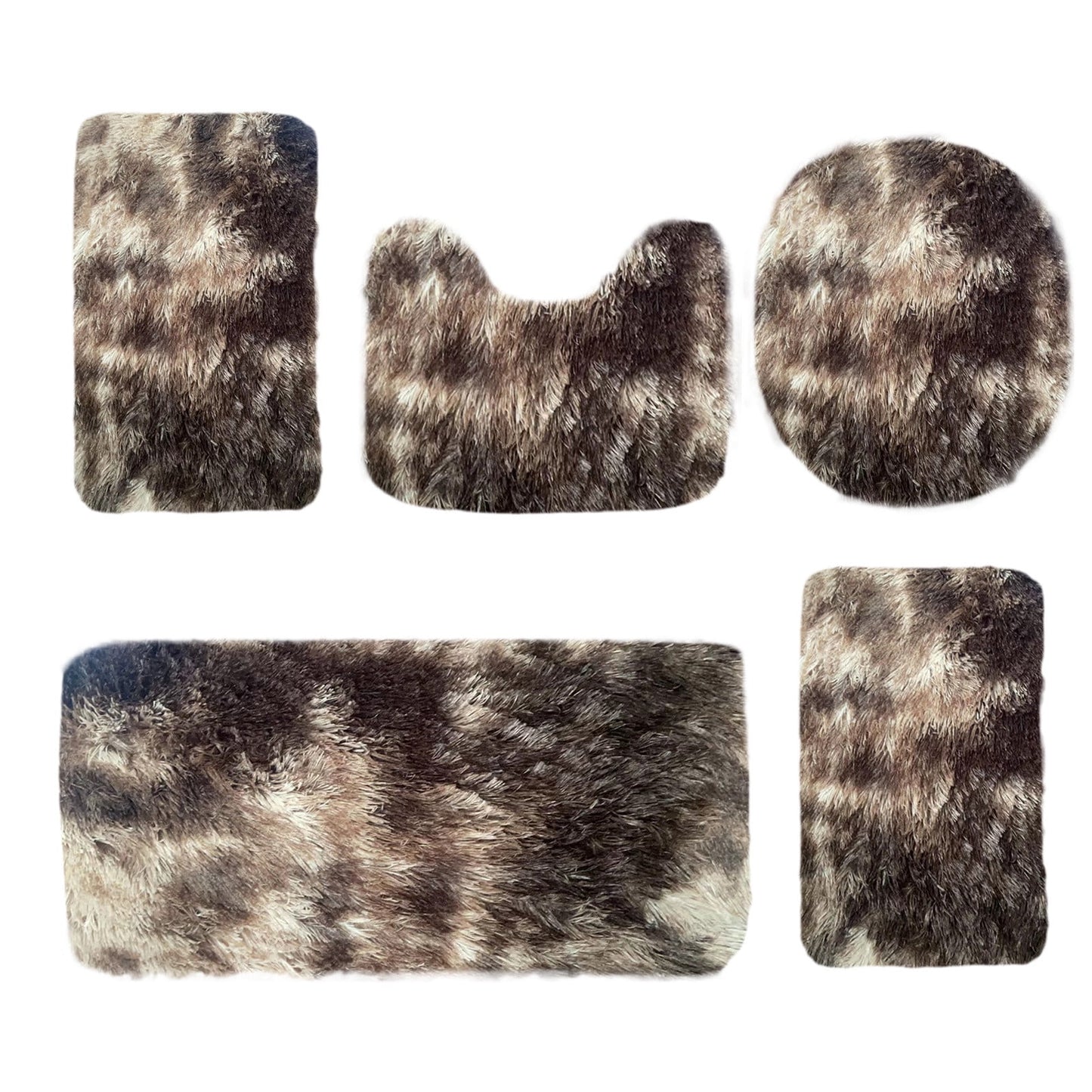 Tyidzon 5Pc Bath Mats for Bathroom, Quick-Dry Bathroom Rugs Sets Washable Non-Slip Bath Mat Ultra Soft Absorbent with U-Shaped Toilet for Bathroom, Tub, Shower, Gray 03-Brown