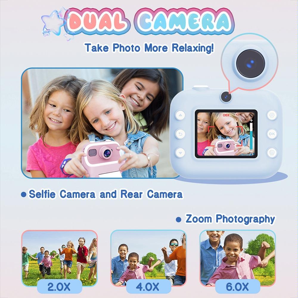 Blue Children'S Thermal Camera With Dual-Camera 1080P Hd 2400W Pixel 2.4-Inch Display - Pink+32Gb