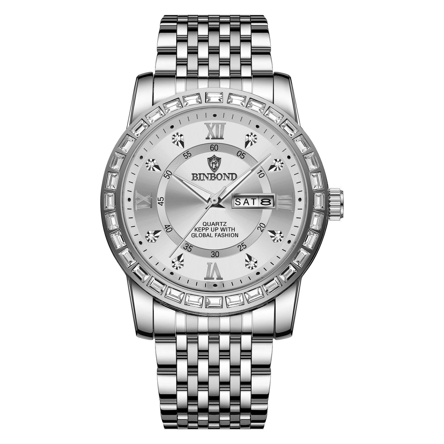Diamond Dual-calendar Luminous Quartz Watch - B2202 - Full-Gold-Gold