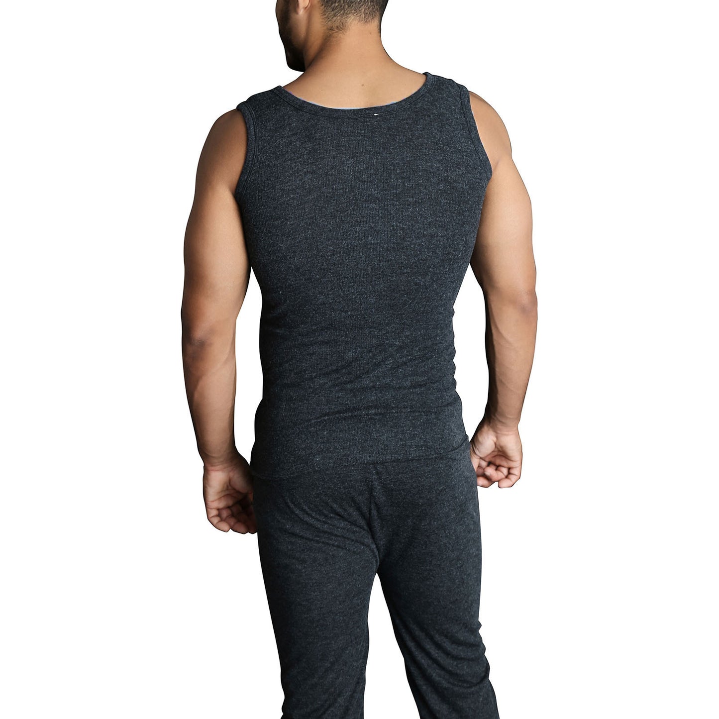 Mens THERMAL Merino Wool Blend Singlet Top Sleeveless Warm Underwear - Black - M
