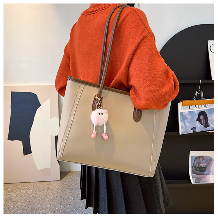Black Chic Large Capacity Tote Bag - PU Leather Commuter Shoulder Handbag for Women