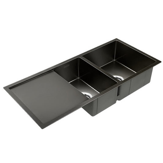 Cefito Kitchen Sink 100X45CM Stainless Steel Basin Double Bowl Nano Black