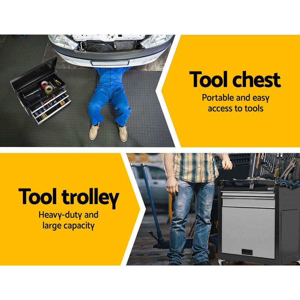 Giantz 7 Drawer Tool Box Cabinet Chest Storage Garage Toolbox Organiser Set Black and Grey