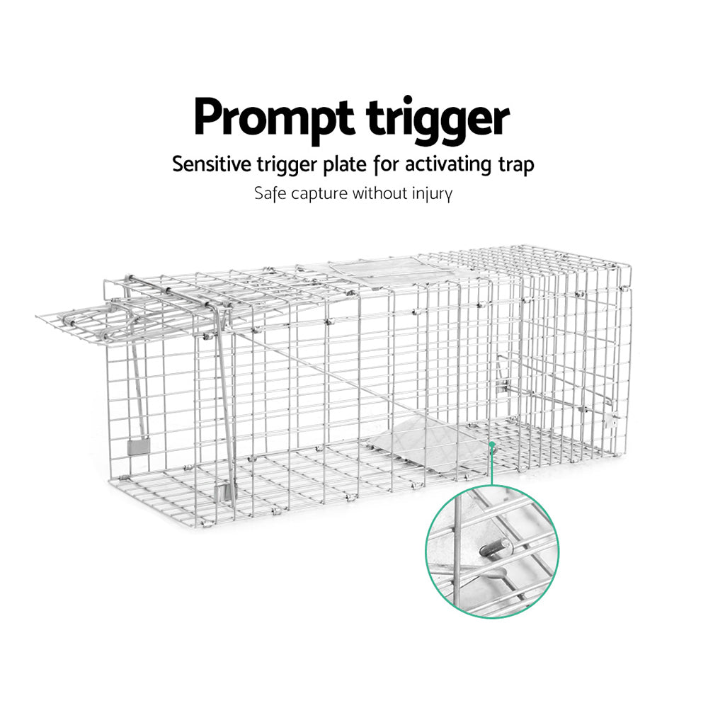 Humane Animal Trap Cage 66 x 23 x 25cm - Silver