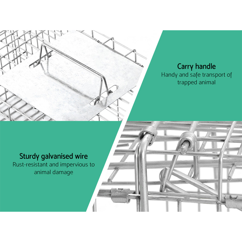 Set of 2 Humane Animal Trap Cage 66 x 23 x 25cm - Silver