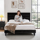 Artiss Queen Bed Frame Upholstered Platform Base with Geometric Headboard Black Velvet