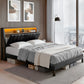 Artiss Queen Bed Frame LED Storage Headboard with Charging Station Black