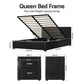 Artiss Gas Lift Queen Bed Frame and 2 Bedside Table Set Leather Black