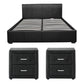 Artiss Gas Lift Queen Bed Frame and 2 Bedside Table Set Leather Black