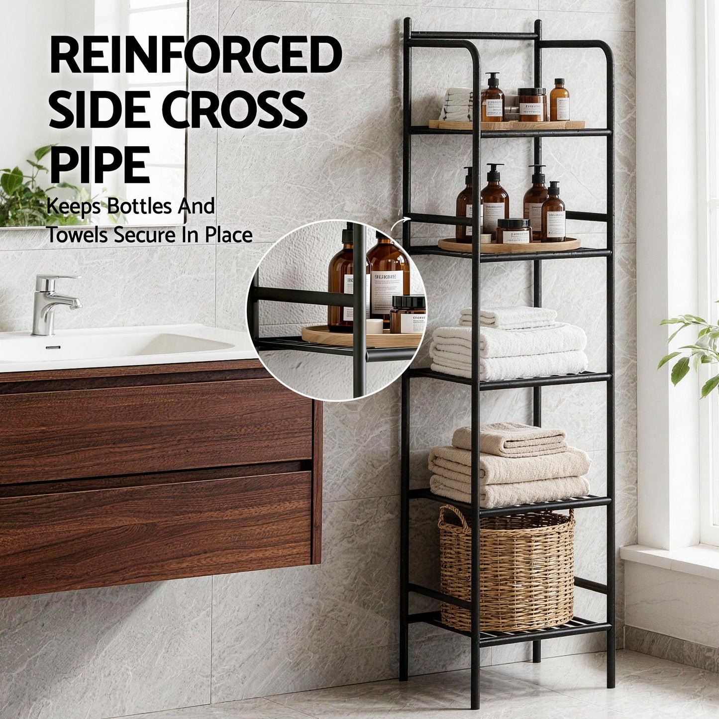 Artiss 5 Tier Floor Standing Corner Shower Caddy Bathroom Organizer Black