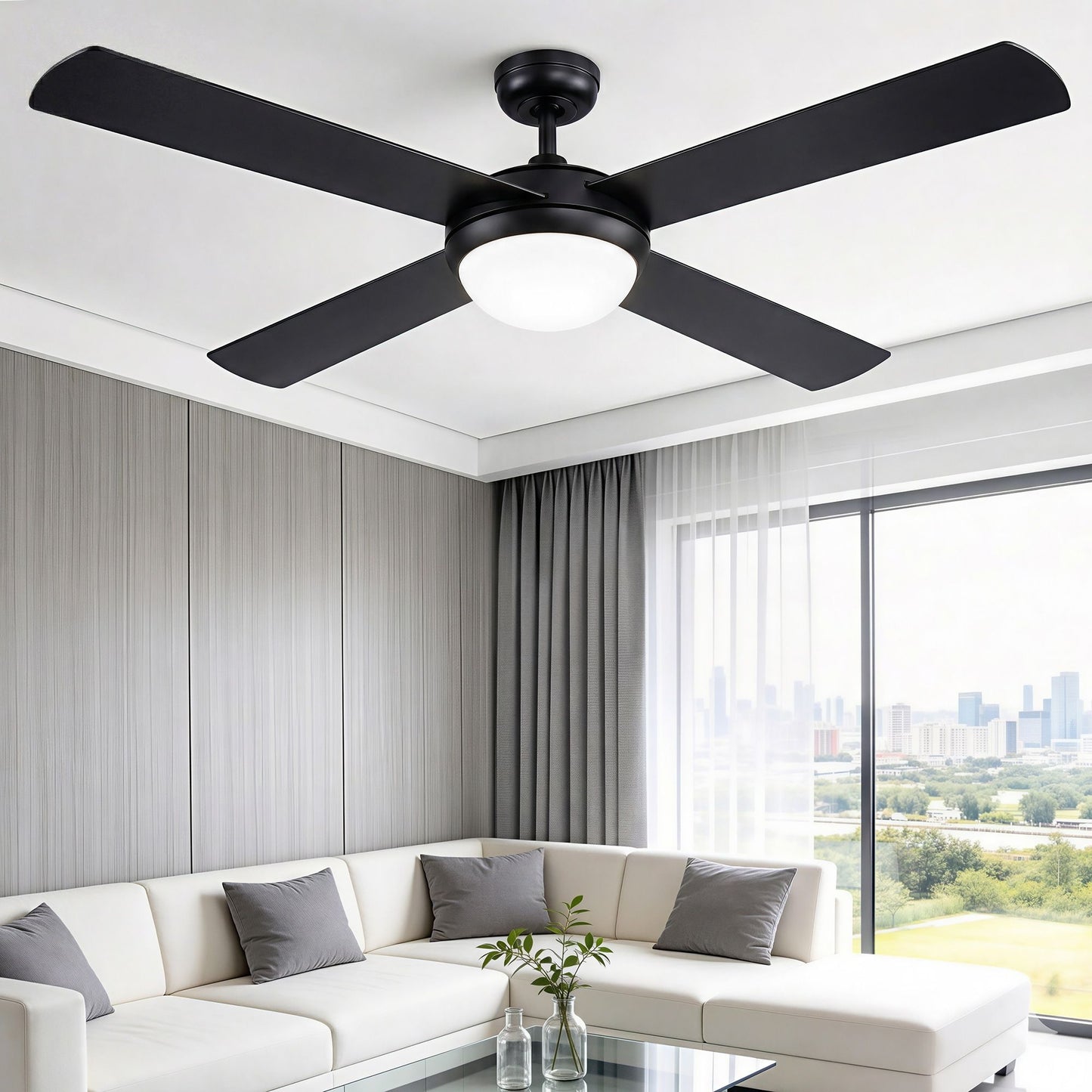 Devanti 52'' Ceiling Fan w/Light w/Remote Timer - Black