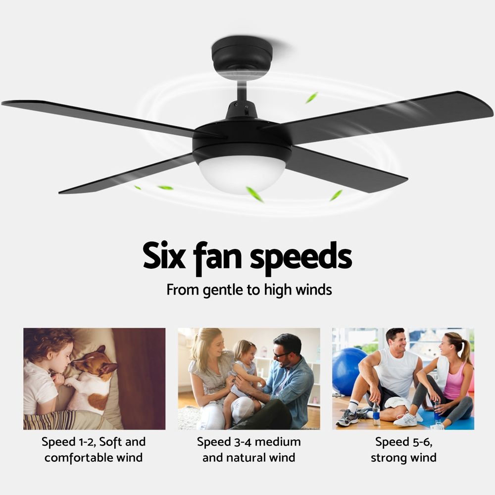 Devanti 52'' Ceiling Fan w/Light w/Remote Timer - Black