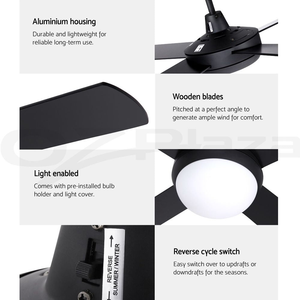 Devanti 52'' Ceiling Fan w/Light w/Remote Timer - Black