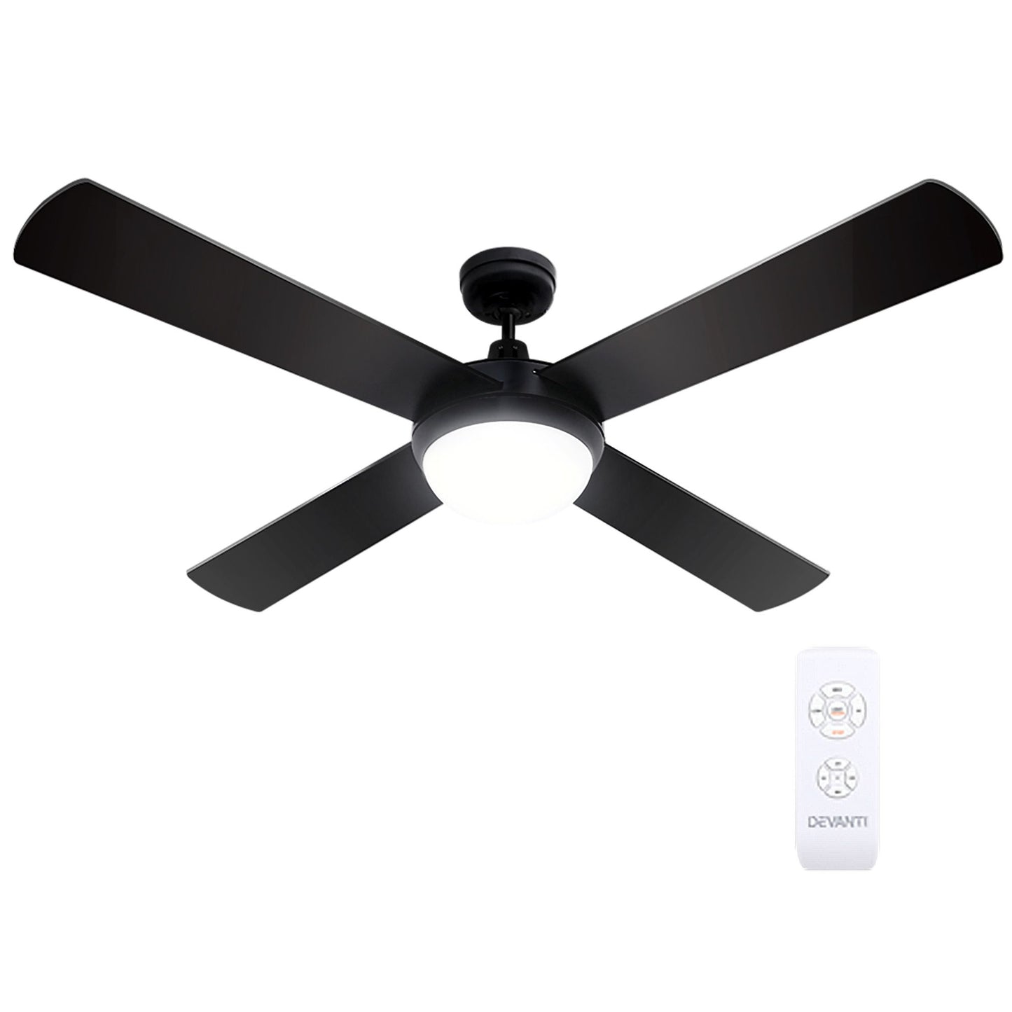 Devanti 52'' Ceiling Fan w/Light w/Remote Timer - Black