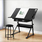 Artiss Drawing Desk Stool Set Drafting Table Adjustable Angle Tilt Drawers Black