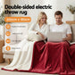 Giselle Electric Throw Rug Double Size 200x180cm Fleece Flannel Heated Blanket Burgundy