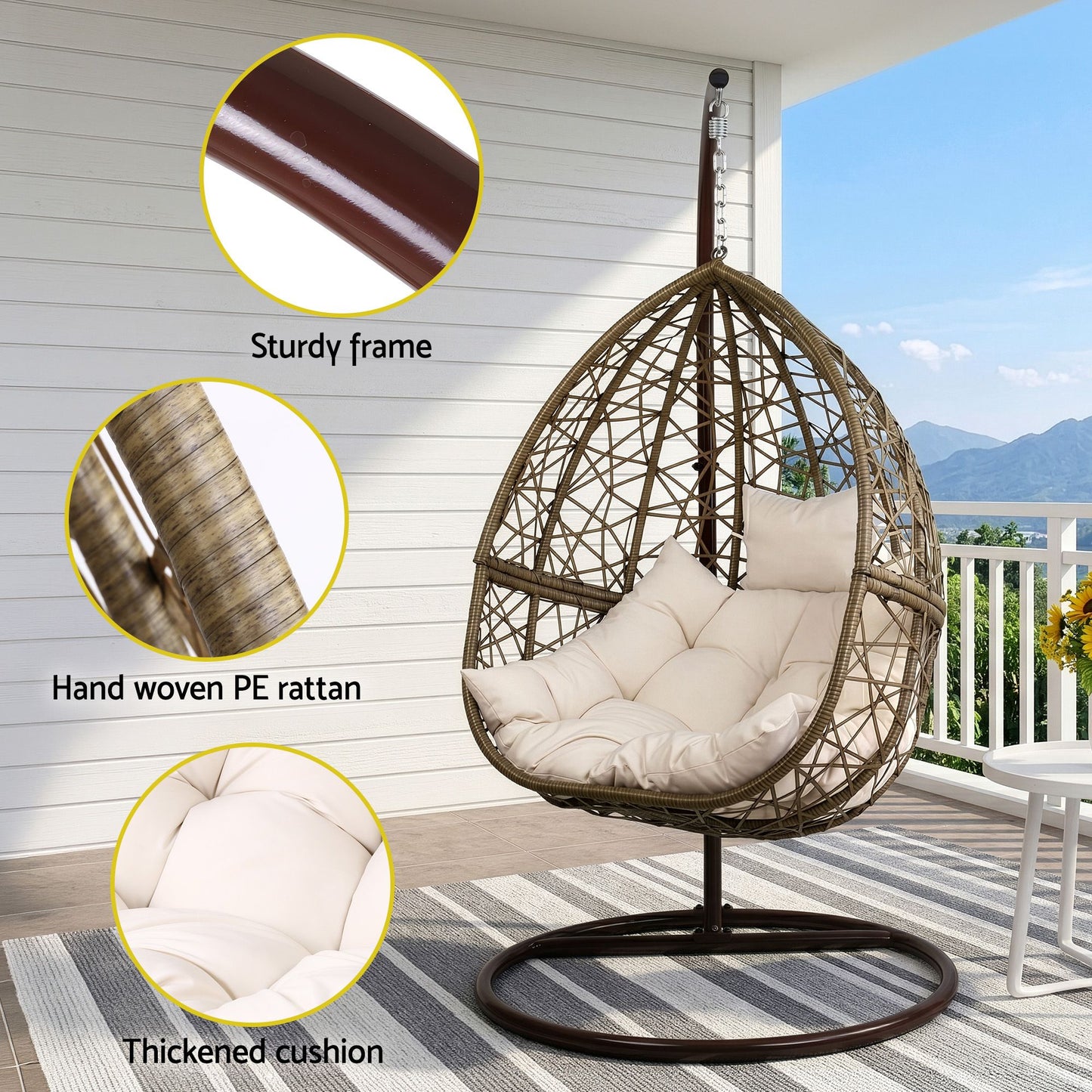 Gardeon Outdoor Hanging Swing Chair - Brown