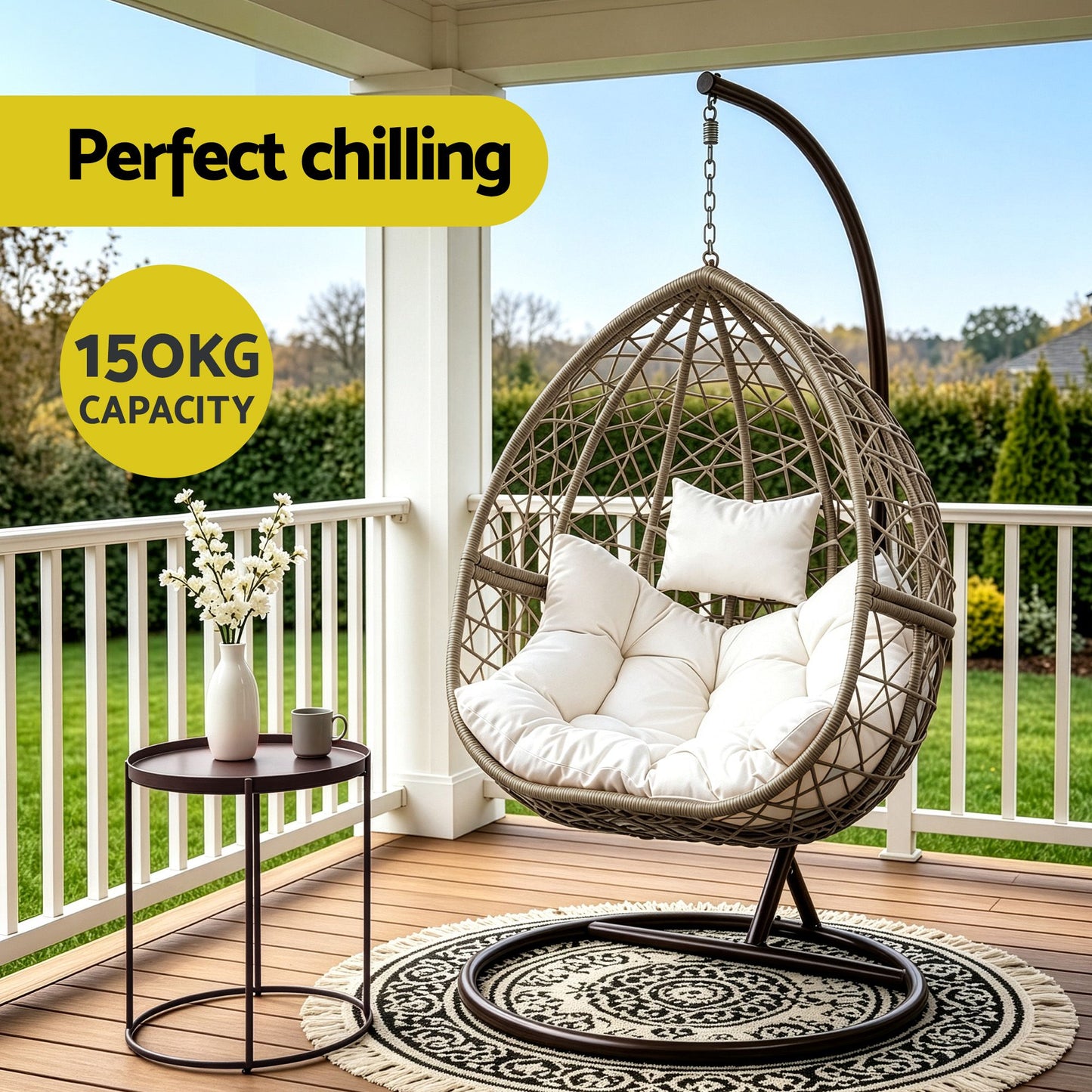Gardeon Outdoor Hanging Swing Chair - Brown