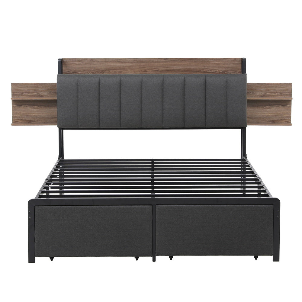 Artiss Metal Bed Frame Queen Size with 2-Tier Hidden Storage with Charging Station