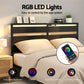 Artiss Bed Frame Queen Size LED Metal Bed Base with Charging Station