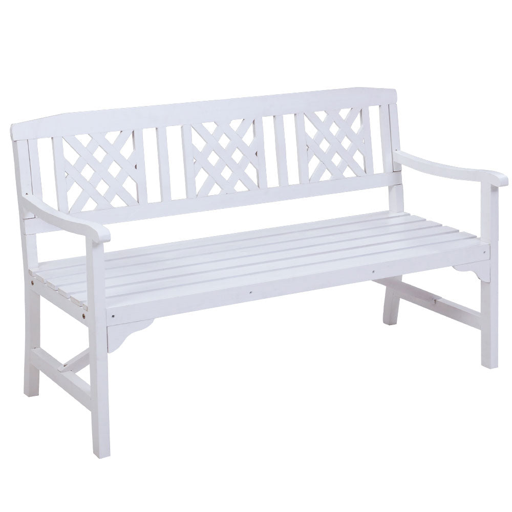 Gardeon Wooden Garden Bench 3 Seat Patio Furniture Timber Outdoor Lounge Chair White