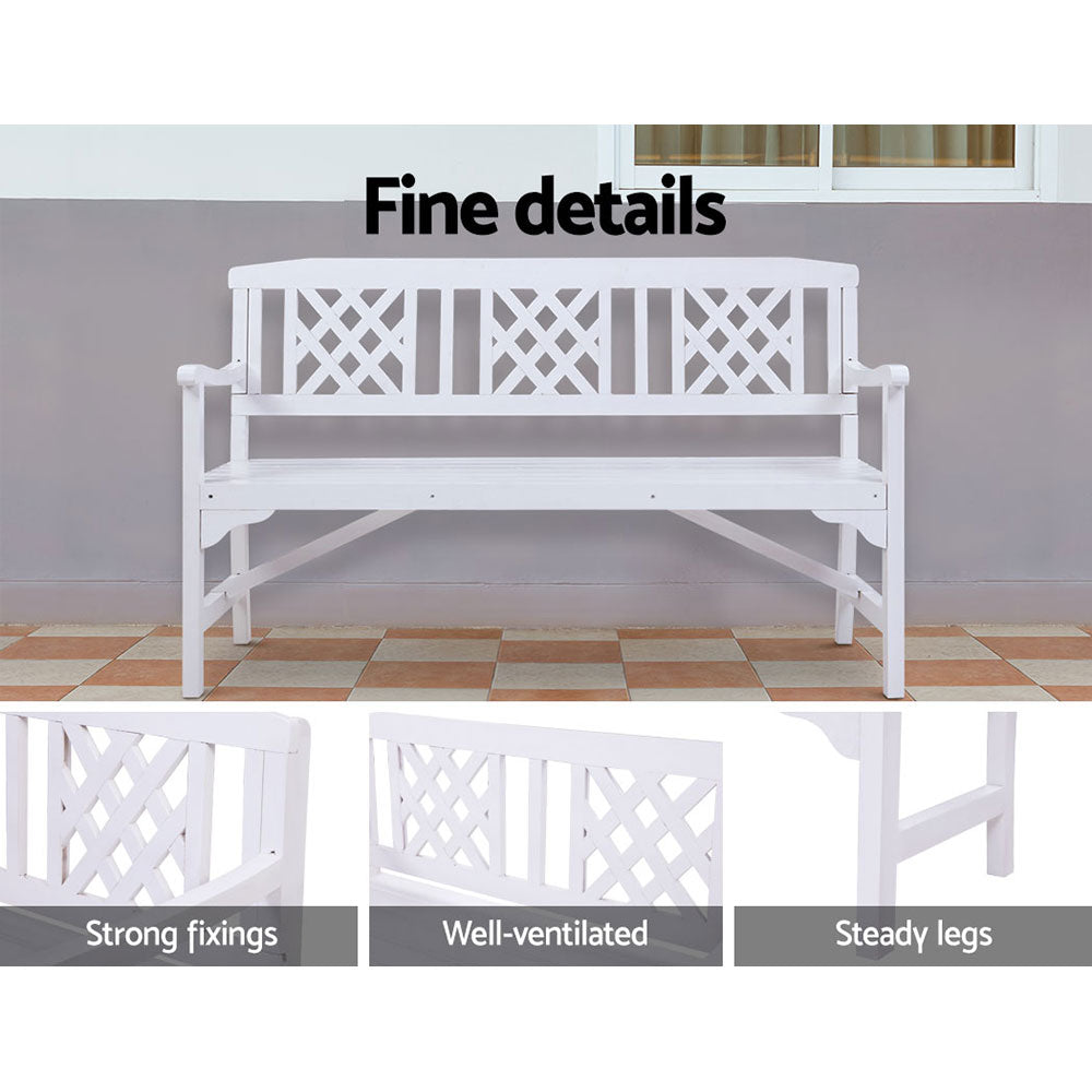 Gardeon Wooden Garden Bench 3 Seat Patio Furniture Timber Outdoor Lounge Chair White