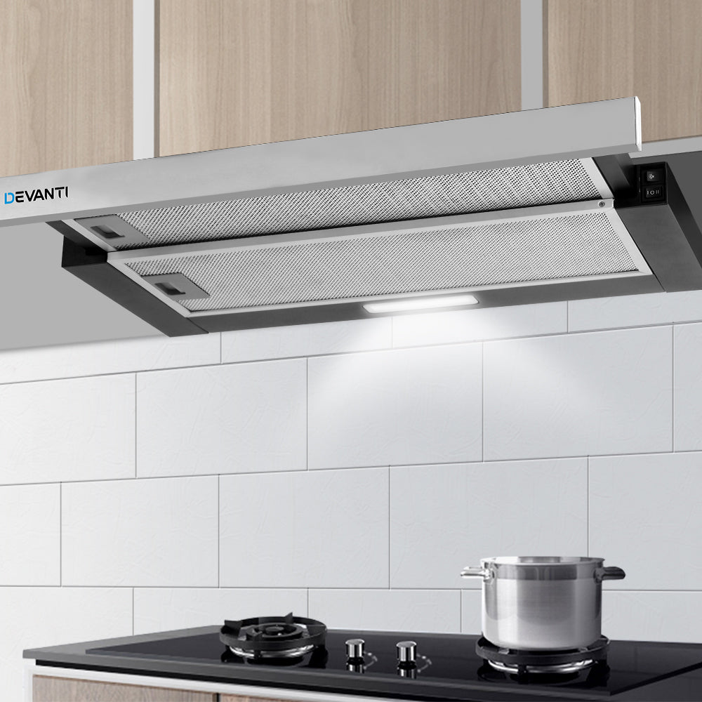 Devanti Rangehood Range Hood Stainless Steel Slide Out Kitchen Canopy 60cm 600mm Black