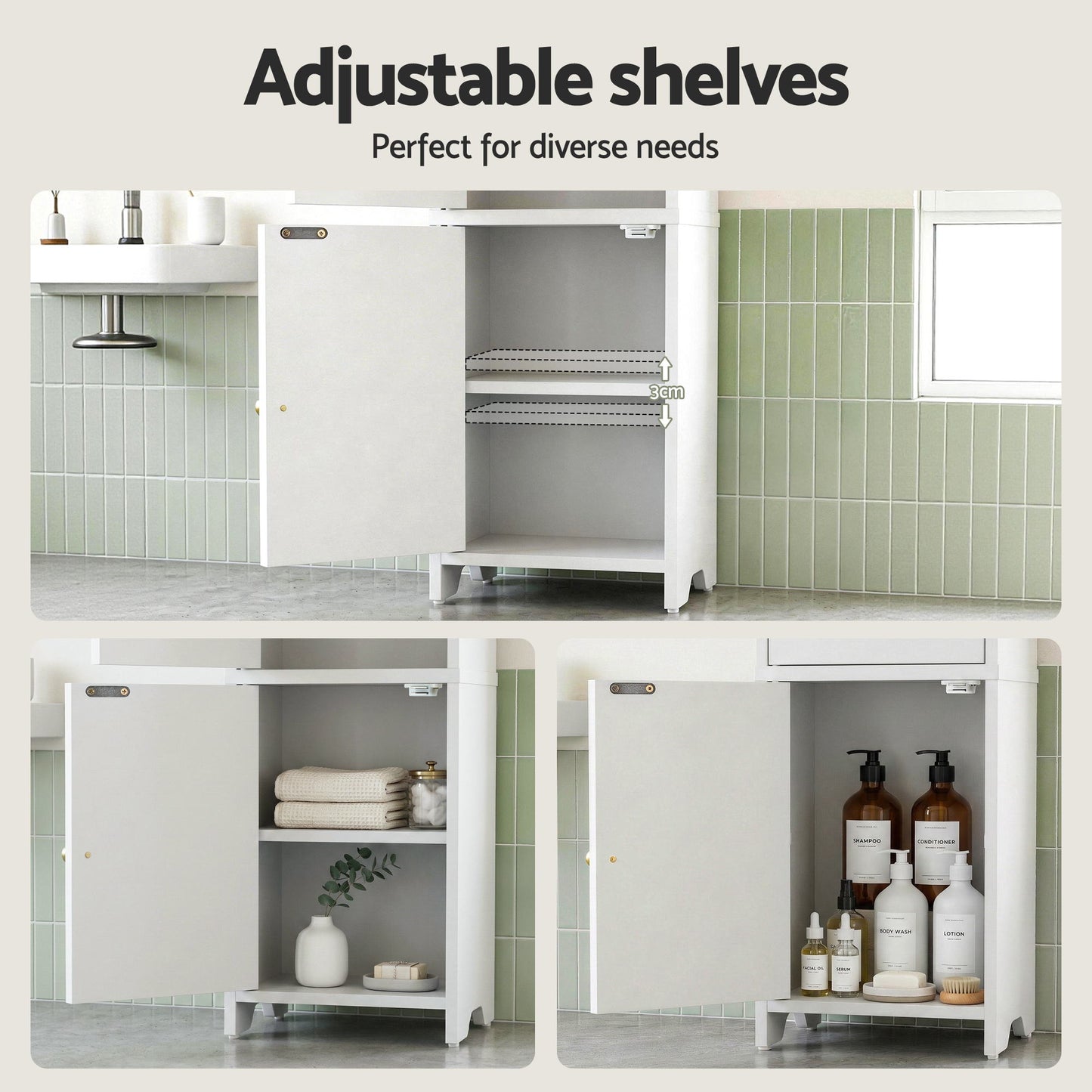 Artiss Bathroom Storage Cabinet 2-Tier Slim Toilet Organizer Adjustable White