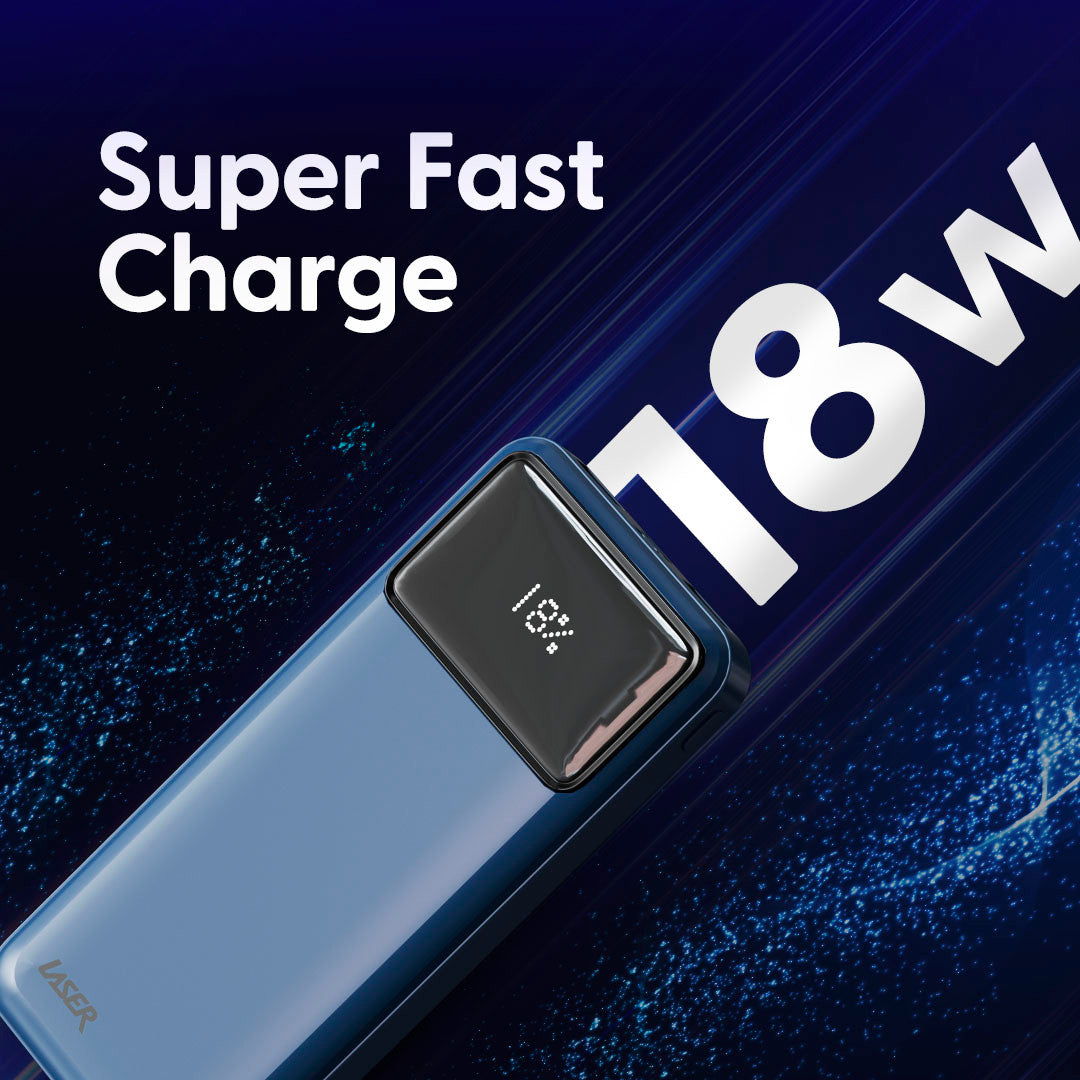 Laser 10000mAh Powerbank 18W PD with LED Navy