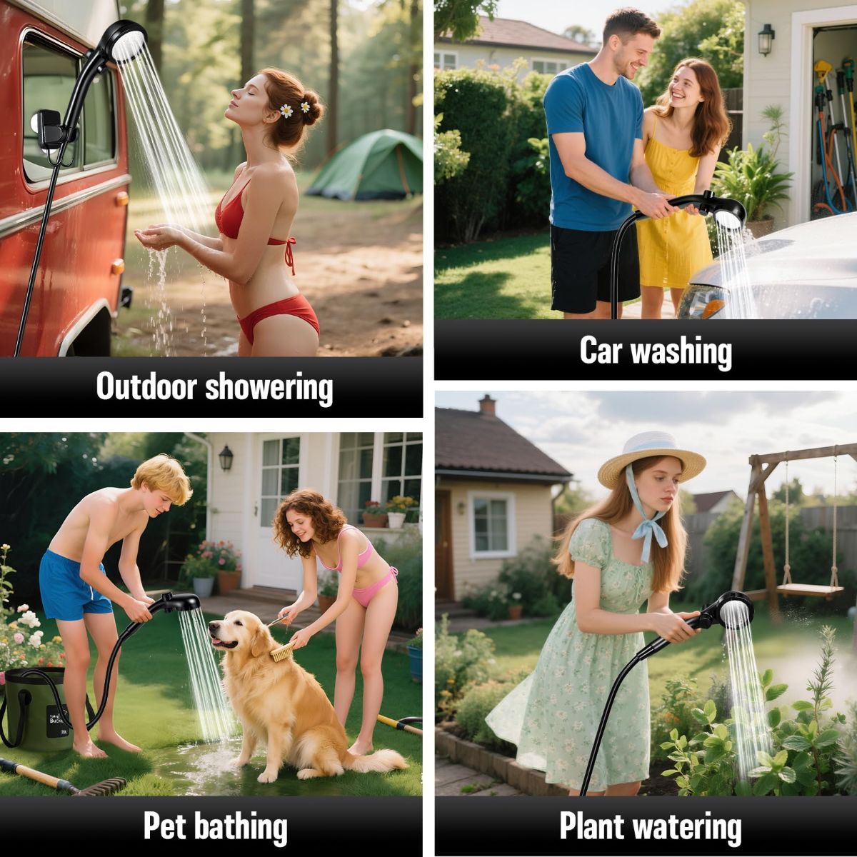 Portable Camping Shower, 6000mAh Rechargeable Outdoor Shower Pump 4 Spray Modes & Speeds, Ipx7 Waterproof, LED Display, Portable Shower for Camping, Car & Pet - Black - Size 5.3-gallon bucket and spray gun