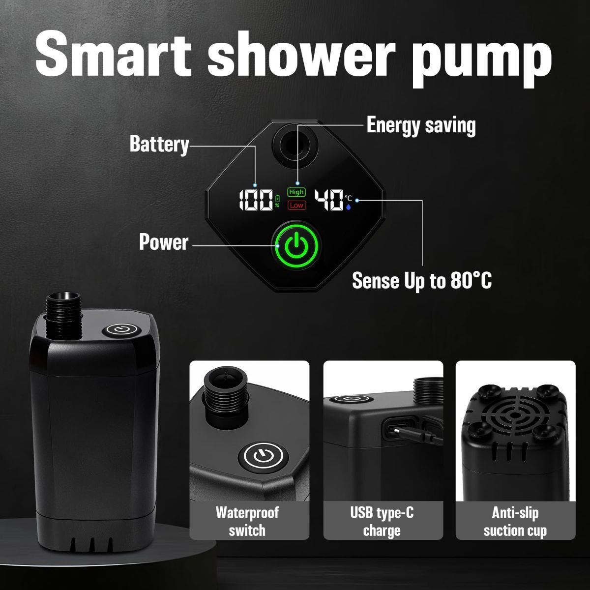 Portable Camping Shower, 6000mAh Rechargeable Outdoor Shower Pump 4 Spray Modes & Speeds, Ipx7 Waterproof, LED Display, Portable Shower for Camping, Car & Pet - Gray - Size 5.3-gallon bucket and spray gun