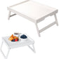 Folding table - Multifunctional folding table for home - Folding bamboo bedside table - Can be used as a dining table, TV table, laptop table, snack table, sofa table or work table - White