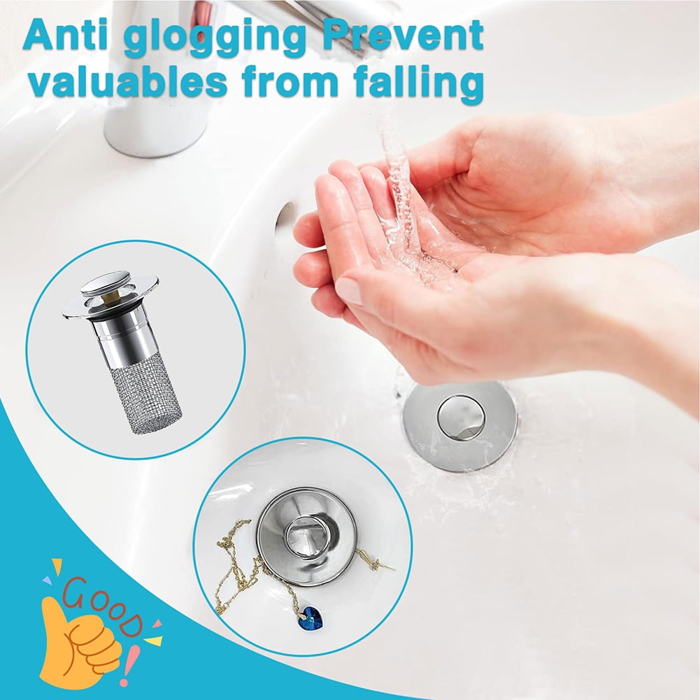 2Pcs Bathroom Sink Stopper Hair Catcher, Pop-up Sink Drain Strainer with Removable Stainless Steel Strainer Basket Hair Catcher, Bathroom Sink Strainer for Bathroom Sink Stopper Replacement