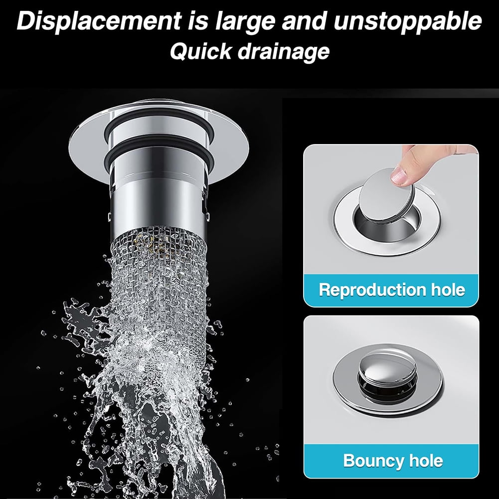 2Pcs Bathroom Sink Stopper Hair Catcher, Pop-up Sink Drain Strainer with Removable Stainless Steel Strainer Basket Hair Catcher, Bathroom Sink Strainer for Bathroom Sink Stopper Replacement