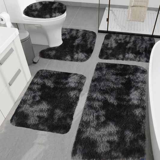 PALIFEUR Tie-Dye Bathroom Rugs Sets, Non-Slip Bath Mat Set 5 Piece, Soft Comfortable Washable Bathroom Mat Set, Quicker Dry Bathroom Rug with Toilet Rug Black