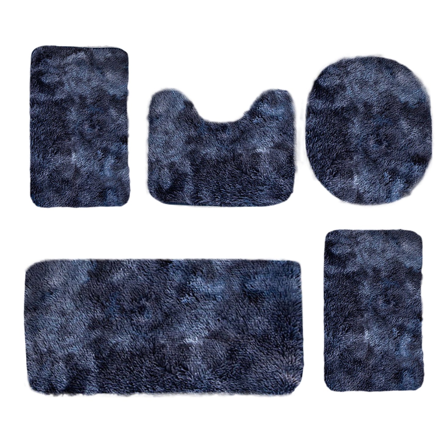 PALIFEUR Tie-Dye Bathroom Rugs Sets, Non-Slip Bath Mat Set 5 Piece, Soft Comfortable Washable Bathroom Mat Set, Quicker Dry Bathroom Rug with Toilet Rug Dark Blue