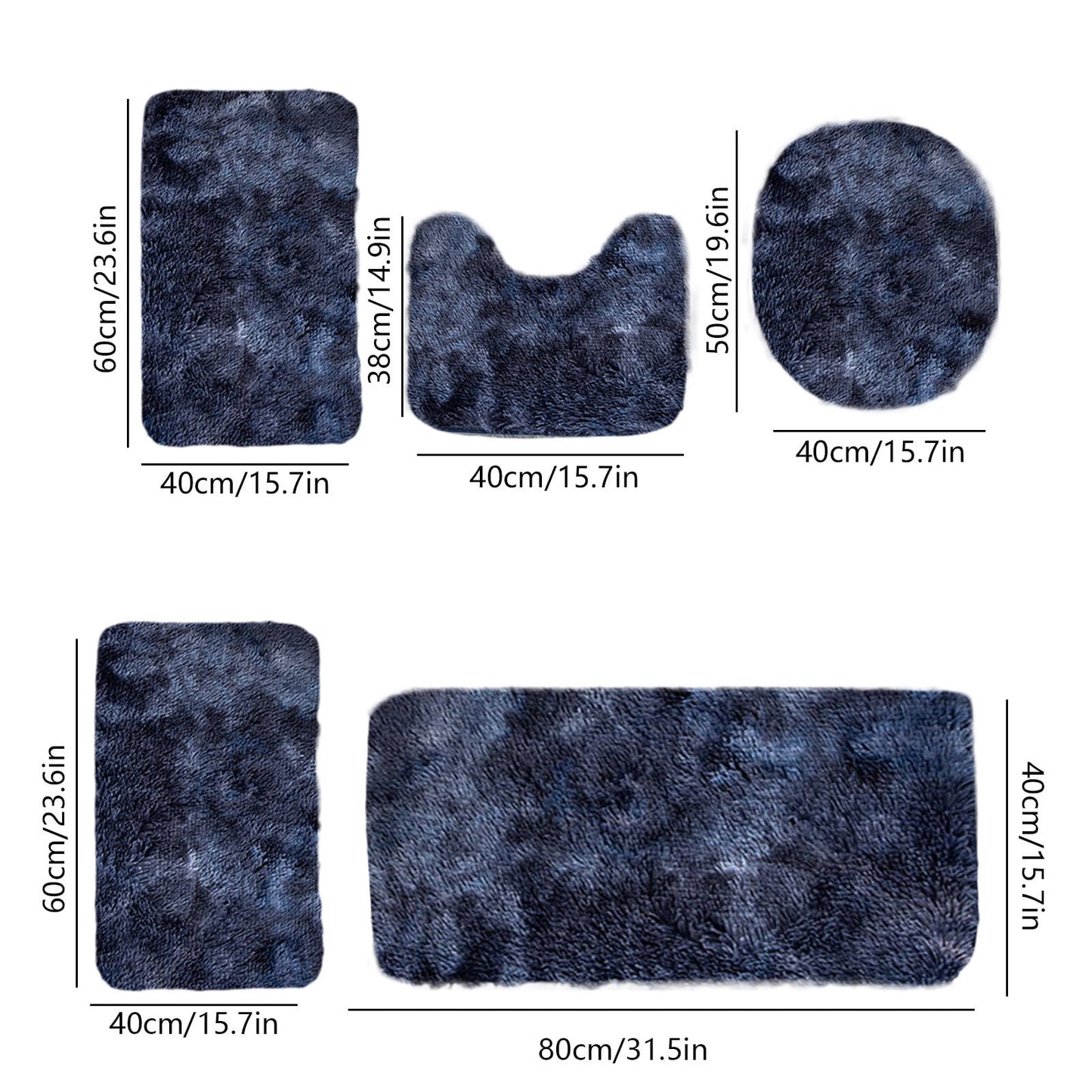 PALIFEUR Tie-Dye Bathroom Rugs Sets, Non-Slip Bath Mat Set 5 Piece, Soft Comfortable Washable Bathroom Mat Set, Quicker Dry Bathroom Rug with Toilet Rug Dark Blue