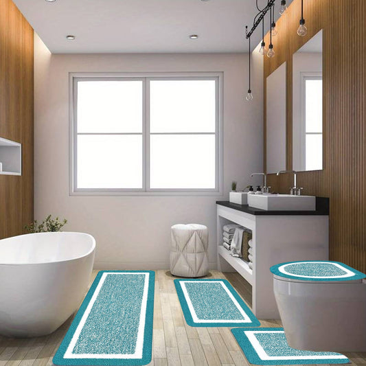 PALIFEUR Bathroom Rugs Sets, Non-Slip Bath Mat Set 4 Piece, Soft Comfortable Washable Bathroom Mat Set, Quicker Dry Bathroom Rug with Toilet Rug Blue