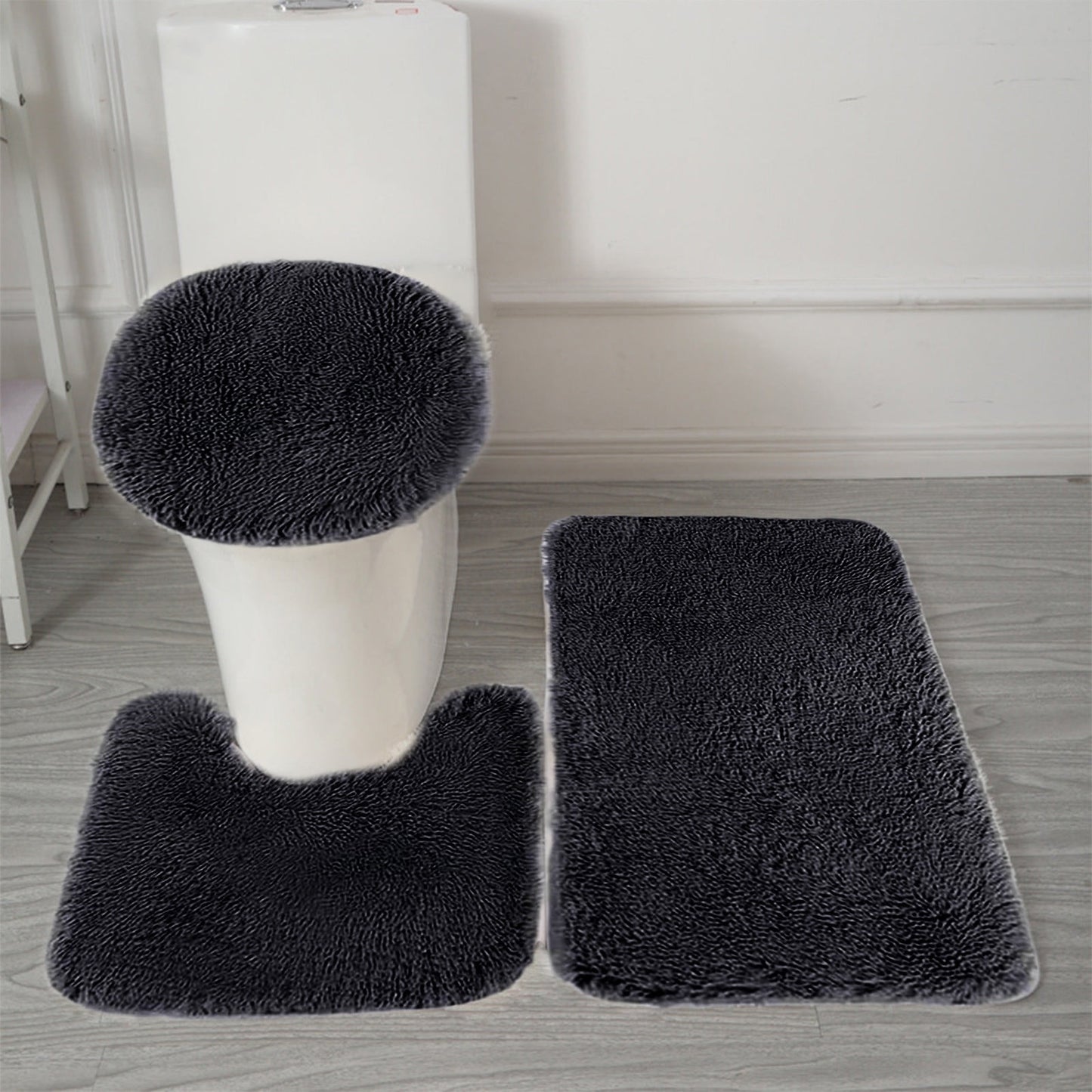 PALIFEUR Bathroom Rugs Sets, Non-Slip Bath Mat Set 3 Piece, Soft Comfortable Washable Bathroom Mat Set, Quicker Dry Bathroom Rug with Toilet Rug Black