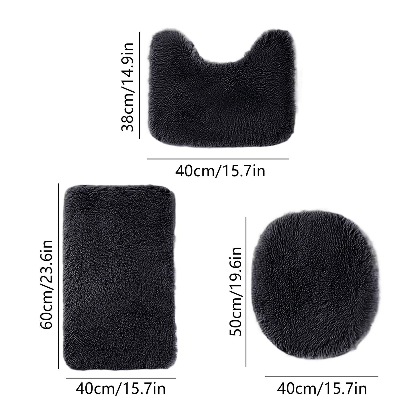 PALIFEUR Bathroom Rugs Sets, Non-Slip Bath Mat Set 3 Piece, Soft Comfortable Washable Bathroom Mat Set, Quicker Dry Bathroom Rug with Toilet Rug Black