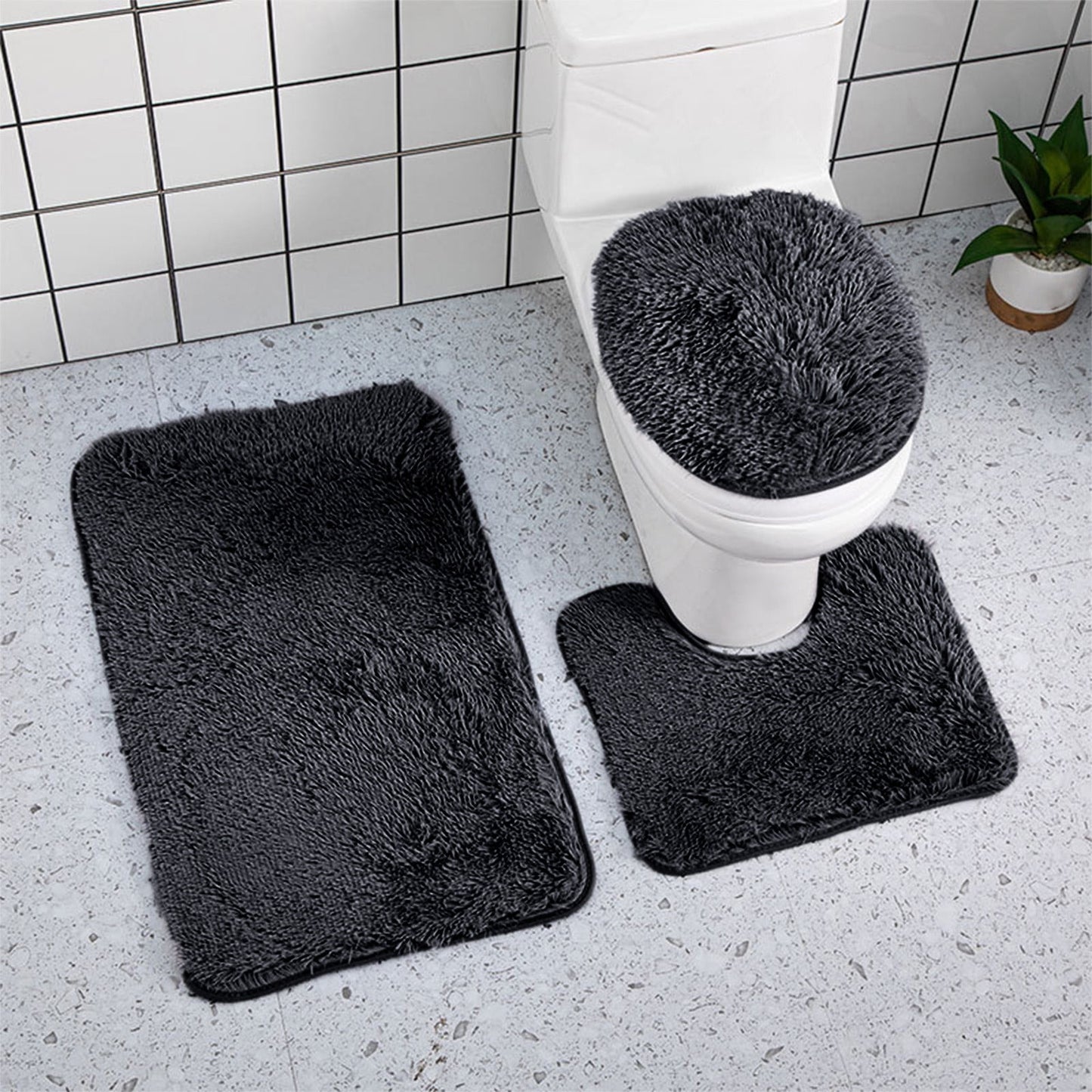 PALIFEUR Bathroom Rugs Sets, Non-Slip Bath Mat Set 3 Piece, Soft Comfortable Washable Bathroom Mat Set, Quicker Dry Bathroom Rug with Toilet Rug Black