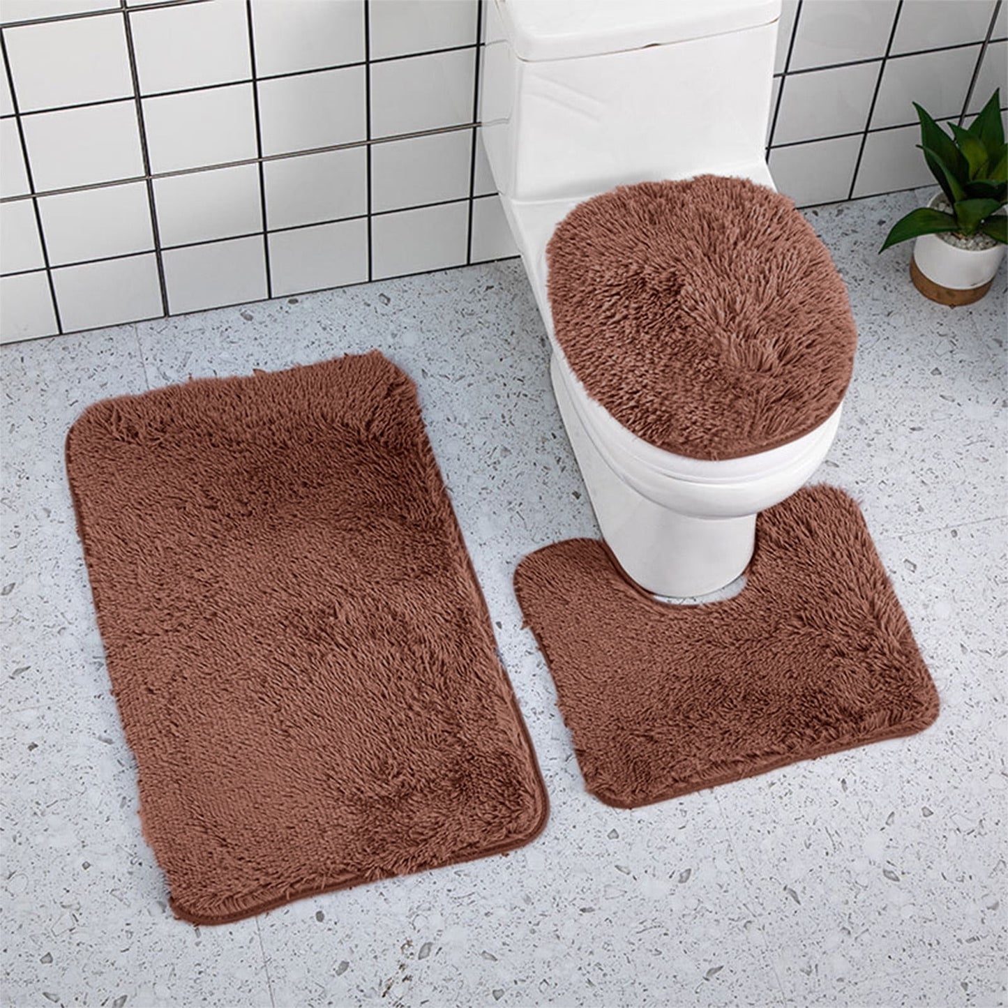 PALIFEUR Bathroom Rugs Sets, Non-Slip Bath Mat Set 3 Piece, Soft Comfortable Washable Bathroom Mat Set, Quicker Dry Bathroom Rug with Toilet Rug Brown