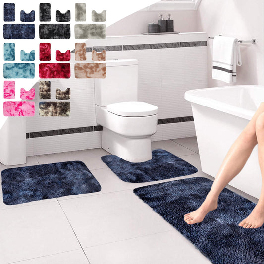 Tyidzon 5Pc Bath Mats for Bathroom, Quick-Dry Bathroom Rugs Sets Washable Non-Slip Bath Mat Ultra Soft Absorbent with U-Shaped Toilet for Bathroom, Tub, Shower, Gray 01-Black